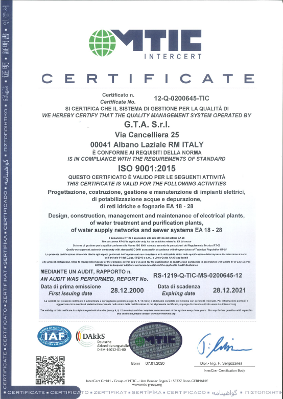 TUV Certificato 2020 9001 al 12.2021